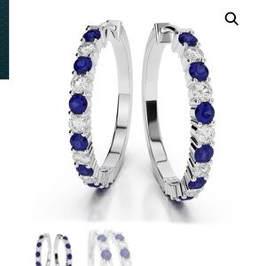 Sapphire and Diamond Silver Hoop Earrings